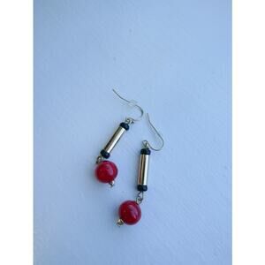 Red and Gold Drop Earrings Art Deco Style